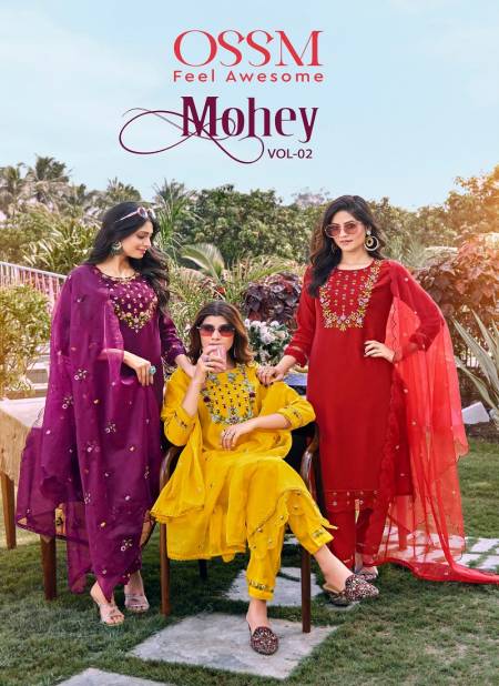 Mohey Vol 2 By Ossm Viscos Roman Silk Embroidery Kurti With Bottom Dupatta Wholesale Market In Surat
